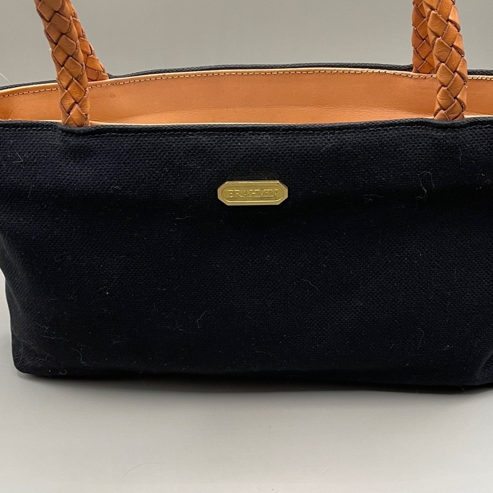 Brahmin Nylon Navy and Brown Braided Leather Shoulder Bag Brahmin Suede Interior